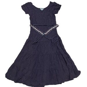 Vtg Dressbarn Woman Brown Scoop Neck Dress Belted Tiered Plus‎ Size 16W Bohemian